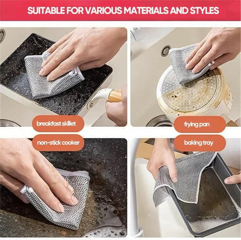 Non-Scratch Wire Cleaning Dishwash Dishcloth, Kitchen Washcloths for Washing Dishes, 10PCS, Silver