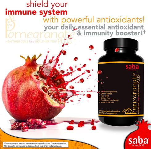 Saba Pomegranate PLUS - Cellular Nutrition, Broad Spectrum of Essential Antioxidants - Support for Stress,