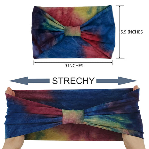 Wide Knotted Headbands for Women, African Womens Hair Wraps Tie Dye 4 Pack Stretchy Accessories