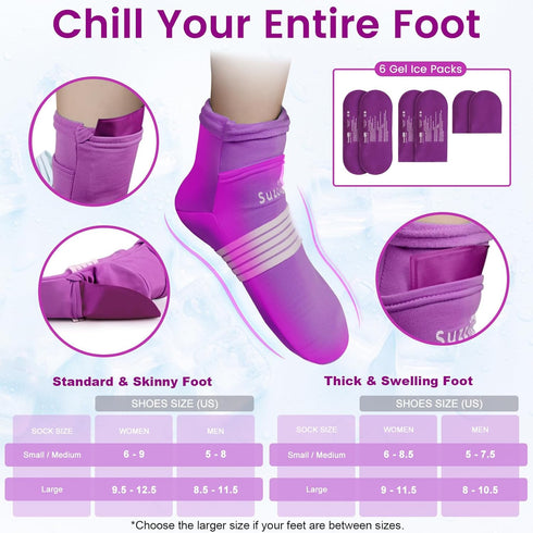 SuzziPad Foot Ice Pack Cold Socks & Gloves for Chemotherapy Neuropathy, Comfort Items for Chemo Patients, Purple