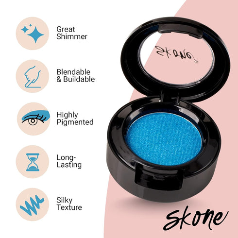 Skone Cosmetics Gems Eye Shadow, Highly Pigmented Longwear Eye Makeup, Single Shimmery Blue Eyeshadow - Ultra-Blendable
