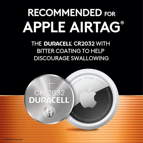 Duracell 2032 Lithium Battery, 6 Count Pack, Child Safety Features, Compatible with Apple AirTag, Key Fob