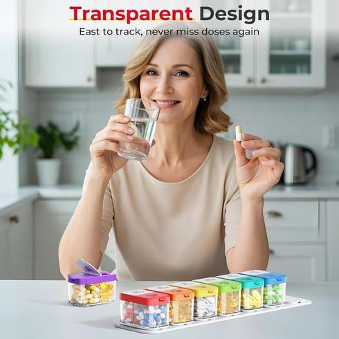 Odaro Extra Large Weekly Pill Organizer - XL Pill Box 7 Day AM PM Jumbo Medicine Organizer - Rainbow