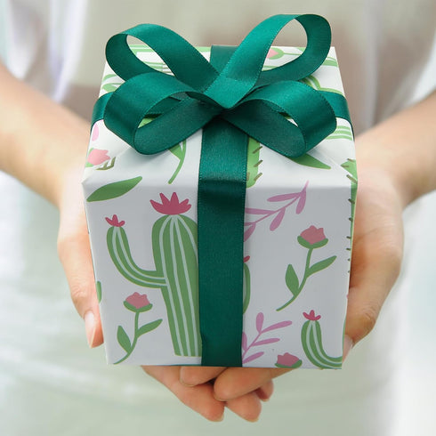 Cactus Wrapping Paper, Green Cacti with Pink Yellow Flowers, 19.7x27.5 Inch Folded Flat for DIY Craft