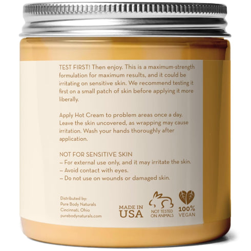 Pure Body Naturals Max Strength Hot Cream, Natural Muscle Pain Relief Cream for Sore Muscles, 8.8 oz