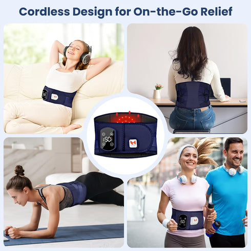 Relief,40" Cordless Heating Pad for Back Pain Rechargeable Lumbar Massager with Heat, Adjustable Vibration & Heating