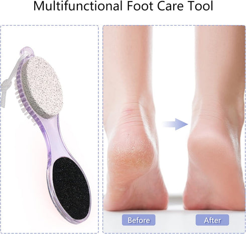 Pumice Stone Brush for Feet, 2 Pack Foot Scrubber 4 in 1 Pedicure Paddle Kit for Foot Care (Lilac and Blue)