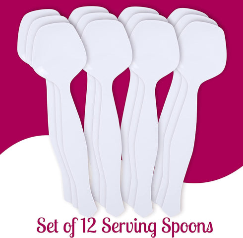 Plasticpro Disposable Plastic Serving Spoons, Durable Heavy Duty Premium Utensils, Pack of 12