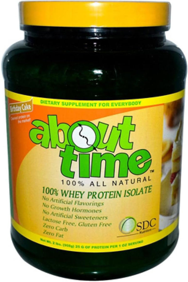 About Time Whey Protein Isolate, Birthday Cake, 2lb, 25g Protein, Non-GMO, 0g Fat, 0g Sugars, 32 Servings