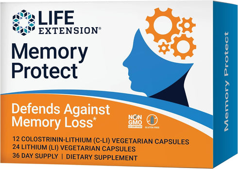 Life Extension Memory Protect, Brain & Memory Health Support Formula, 12 Colostrinin-Lithium + 24 Lithium Capsules