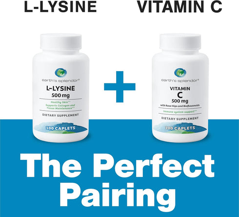 Earth's Splendor L-Lysine 500 mg Dietary Supplement for Men & Women - 100 Caplets