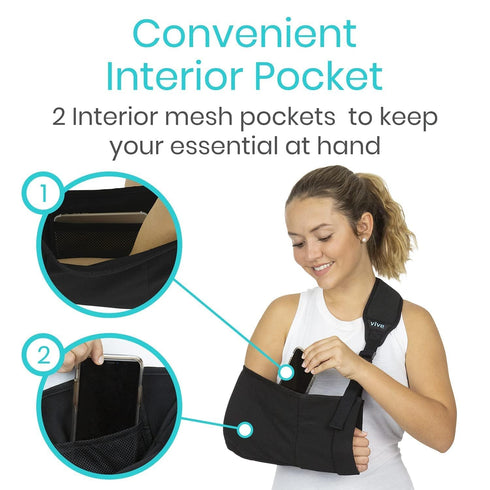 Vive Arm Sling Shoulder Immobilizer - Comfortable Relief for Left or Right Arm, Adjustable Padded Straps (Black)