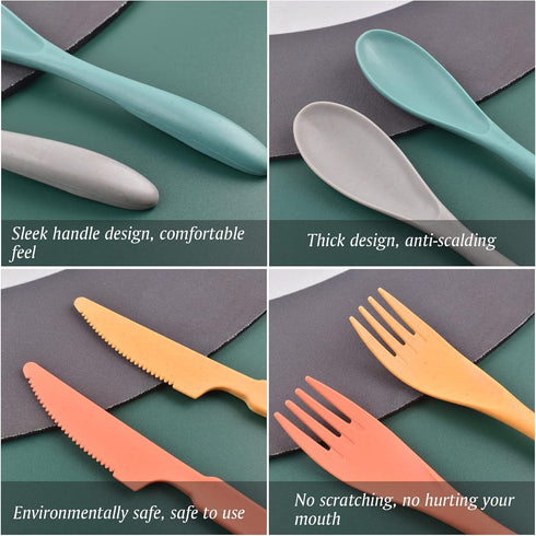 Knives Spoons and Forks Set, Wheat Straw Reusable Cutlery Set for 8, Utensils for Party, Travel, Picnic, Camping