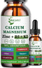 Calcium Magnesium Zinc Liquid Drops - 500mg Magnesium Glycinate, 1000mg Calcium with Vitamin D3, K2, B6, B12