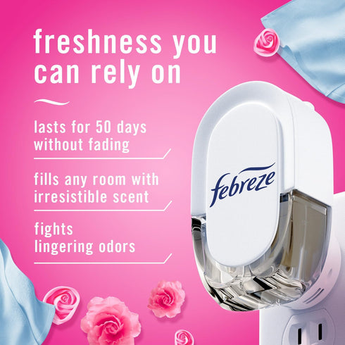 Febreze Air Freshener Plug In, Wall Diffuser, Plug in Air Fresheners for home, Downy April Fresh Scent, Odor Fighter for Strong Odors, 1 Warmer + 2 Oil Refills