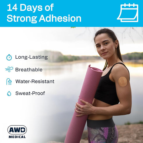 AWD Medical Freestyle Libre Sensor Covers - 14-Day Waterproof Adhesive Arm Patches - Overpatch Sensor Protector Stickers