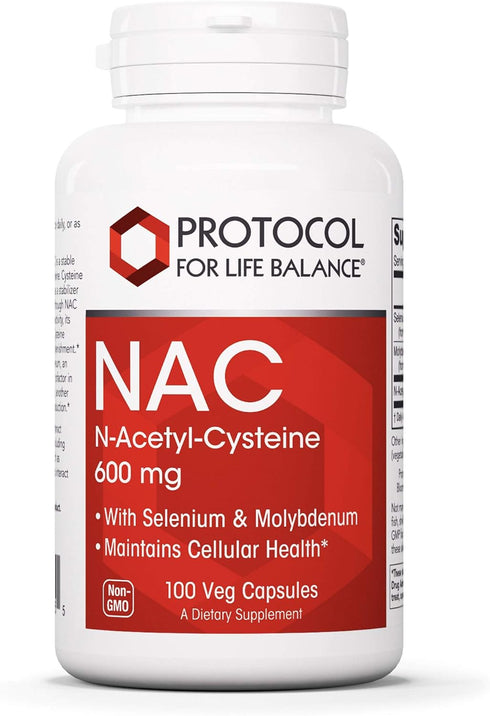 Protocol NAC 600mg - 100 Veg Caps N-Acetyl-Cysteine with Molybdenum & Selenium for Lung Health & Glutathione Synthesis