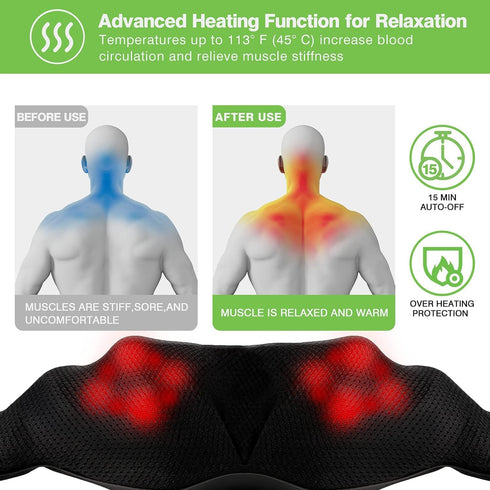 cotsoco Shiatsu Back, Neck, and Shoulder Massager with Heat, Deep Tissue 3D Kneading Pillow for Muscle Pain Relief
