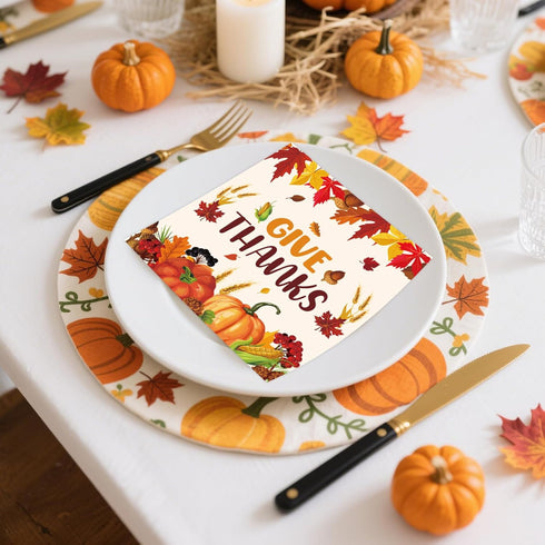 HiEnjoin 50Pcs Thanksgiving Fall Paper Napkins, Disposable Pumpkin Napkins Maple Leaves Guest Napkins Party Decorations