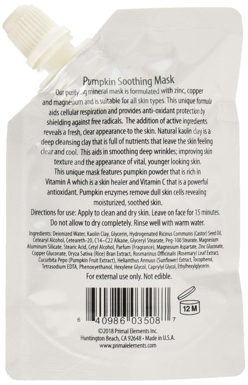 Primal Elements Face Mask, Clay Mud Facial Treatment, Multi-Use Package, 1.18 oz - Pumpkin Soothing