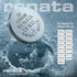 Renata CR2032 Batteries, 3V Lithium Coin Cell, 10 Count