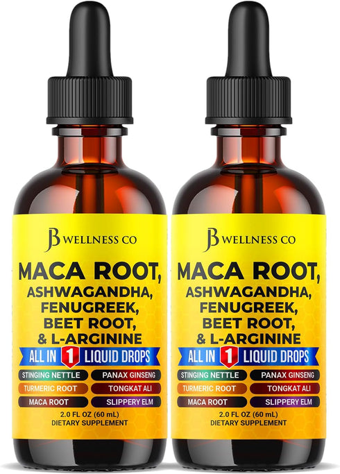 JB Wellness Co Organic Maca Root Liquid Drops with Ashwagandha, Nettle, Fenugreek, Beet Root and
