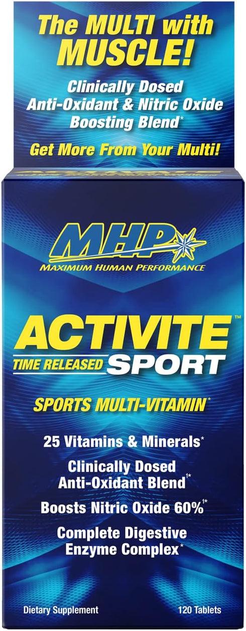 MHP Activite Sport Multi Vitamin, 120 Tablets, 25 Vitamins and Minerals, Nitric Oxide Booster, Digestive Enzymes,