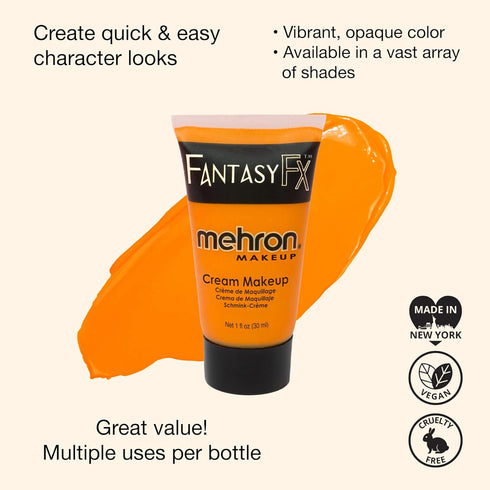 Mehron Makeup Fantasy FX Cream Makeup, Water Based, Orange Face & Body Paint for Adults, 1 fl oz (30ml)