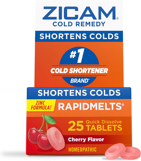 Zicam Cold Remedy Zinc Rapidmelts, 25 Count, Cherry Flavor, Homeopathic Cold Shortening Medicine