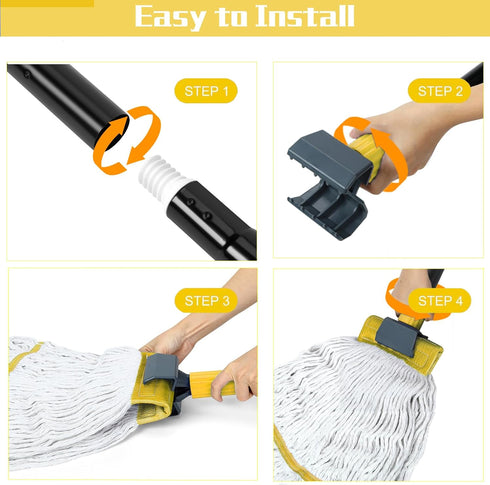 SOBONNE Commercial Mop Handle Heavy Duty, Industrial Mop Stick with Jaw Clamp Wet Gripper Mops Head Replacement Holder