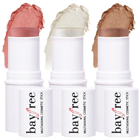 KIMUSE Multi Stick Trio Face Makeup, Cream Blush Stick for Cheeks & Lips, Contour & Highlighter Sticks