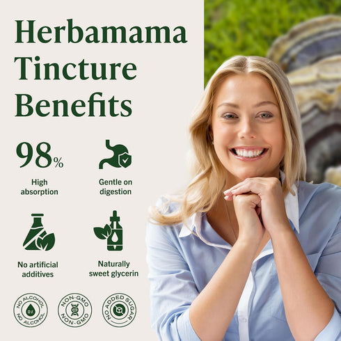 Immune Immunity 28-Day HERBAMAMA Turkey Tail Tincture - Vegan Support & Digestive Cleanse with Turkey Tail Mushroom