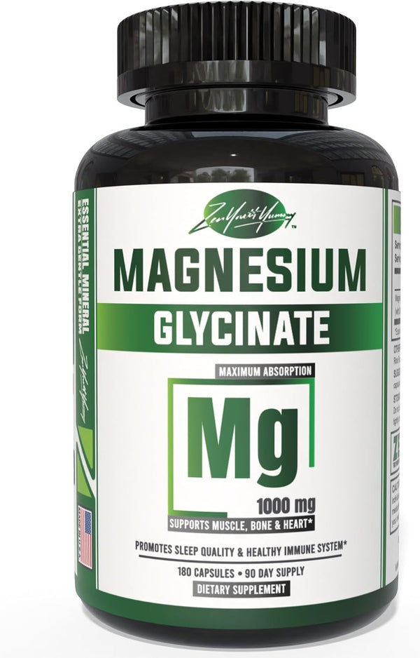 ZYY Pure Magnesium Glycinate Capsules 1000mg Maximum Strength, Chelated Magnesium Supplement for Sleep, Muscle, Brain,