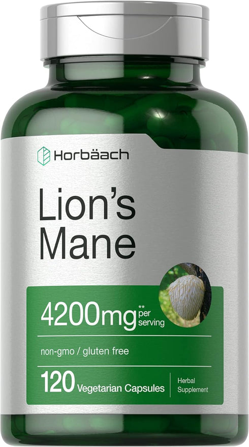 Horbaach Lions Mane Mushroom Extract - 4200mg, 120 Capsules, Vegetarian, Non-GMO, Gluten Free Supplement