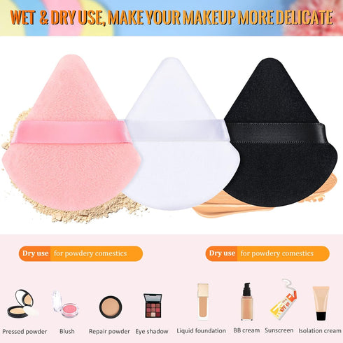 100 Pcs Soft Powder Puff Triangle Makeup Puffs for Loose Powder, Mineral Powder, Velour Cosmetic Foundation (Black,