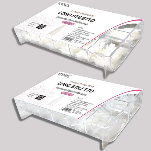 VIVACE 2PACK Natural/Clear Long Stiletto Artificial Fake Gel Nail Tips (Total 1000 Tips) 10 Sizes for Nail Salon Nail