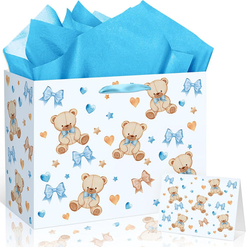 Peconal Bear Baby Shower Birthday Gift Bag Large Blue Bear Baby Gift Bag