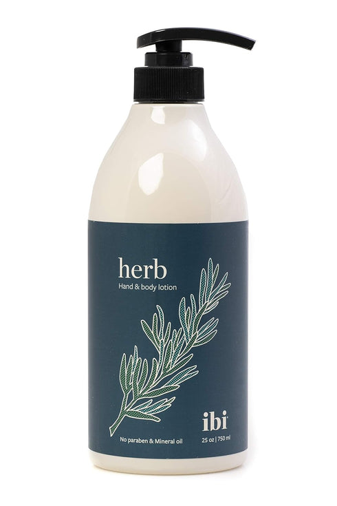 IBI Mineral Oil Free Hand and Body Lotion for Dry Skin with Herb, 25.4 fl oz / 750ml
