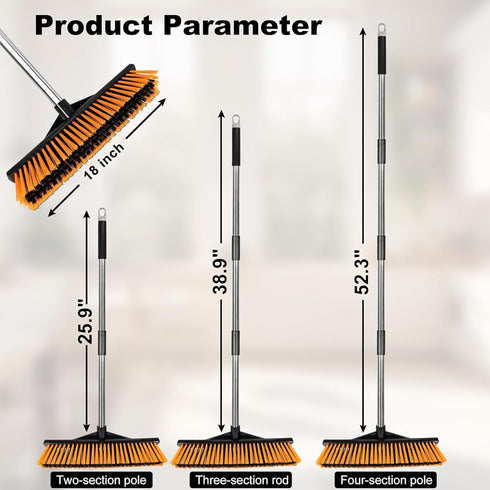 18" Heavy Push Broom for Outdoor Cleaning, 54" Long Handle for Deck, Driveway, and Garage