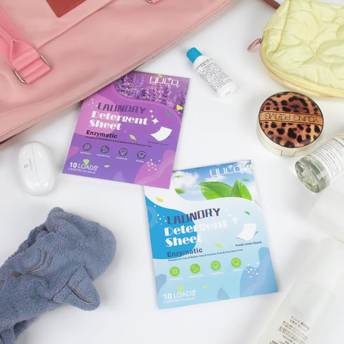 Pack 2 Pack 5 YUCO Travel Laundry Detergent Sheets of Sheet for Overnight Week Travel, Envelope Pouch Carry Everywhere