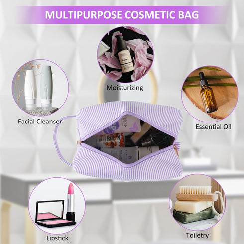 Personalized A-Z Initial Makeup Bag, Monogram Travel Toiletry Bag, Cute Cosmetic Pouch for Women Teen Girls (Purple, A)
