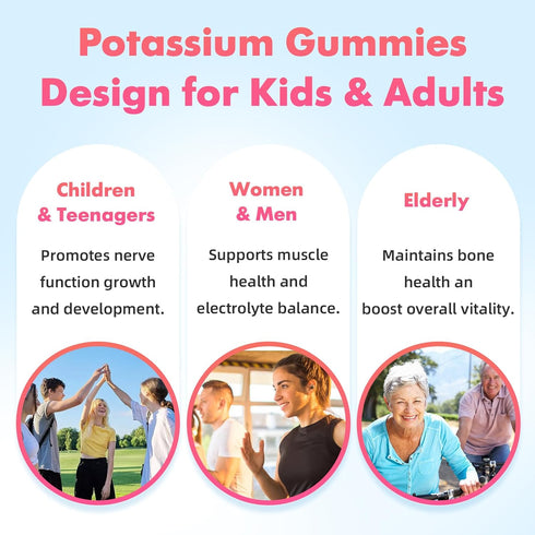 softbear Potassium Gummies for Adults, 1000mg High Potency Organic Potassium Supplement for Muscle Health - 120 Count