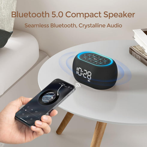 ANJANK Alarm Clock White Noise Sound Machine with Bluetooth Speaker, 21 Sounds, 7 Night Lights, Small Design