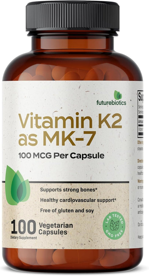 Futurebiotics Vitamin K2 as MK-7 100 mcg, Non-GMO Vegetarian Capsules for Strong Bones, 100 Count