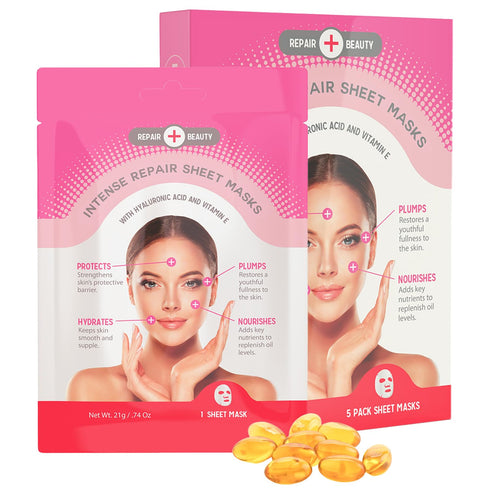 Hyaluronic Acid & Vitamin E Sheet Face Mask, Plumps & Moisturizes Skin, Cruelty Free Korean Skin Care