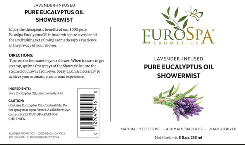 EuroSpa Aromatics Pure Eucalyptus Oil ShowerMist, All-Natural Premium Aromatherapy Essential Oils, 2oz