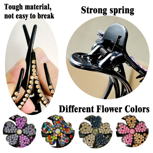 Yusier 4PCS Heart Style Ponytail Duckbill Clips, Flower Rhinestone Barrettes for Women, Sparkly Hair Clips