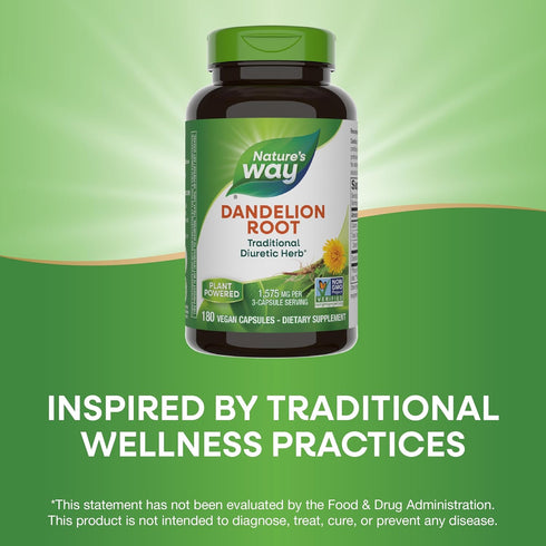 Nature's Way Dandelion Root, Traditional Diuretic Herb*, Vegan, 180 Capsules (Packaging May Vary)