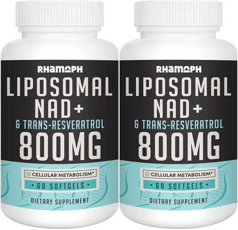 Liposomal NAD+ 800 mg with Trans-Resveratrol 300 mg, Max Absorption Supplement for Healthy Aging - 120 Softgels