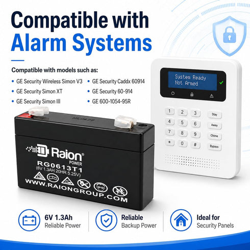 Raion Power 6V 6 1.3Ah F1 0.187" Volt Sealed Lead Acid (SLA/AGM) Rechargeable Battery - Faston - Maintenance-Free